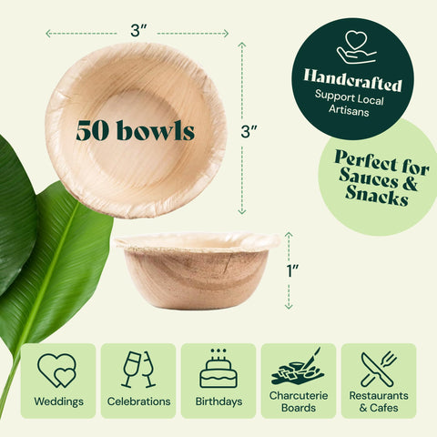 Round, Compostable Palm Leaf Bowls for Parties Chic Leaf