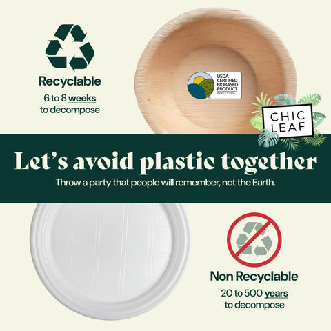Round, Compostable Palm Leaf Bowls for Parties Chic Leaf