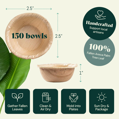 Round, Compostable Palm Leaf Bowls for Parties Chic Leaf