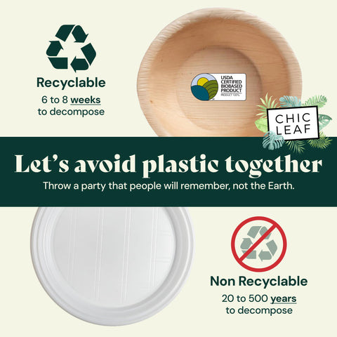 Round, Compostable Palm Leaf Bowls for Parties Chic Leaf