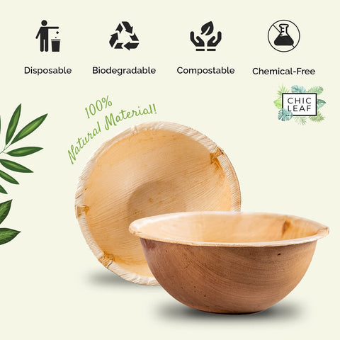 Round, Compostable Palm Leaf Bowls for Parties Chic Leaf