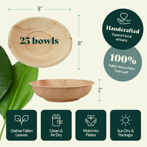 Round, Compostable Palm Leaf Bowls for Parties Chic Leaf