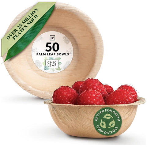 Round, Compostable Palm Leaf Bowls for Parties Chic Leaf
