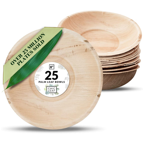 Round, Compostable Palm Leaf Bowls for Parties Chic Leaf