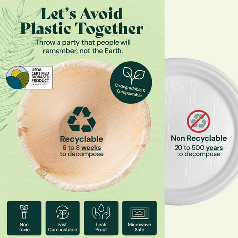 Round, Compostable Palm Leaf Bowls for Parties Chic Leaf