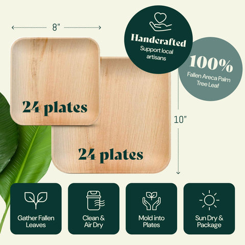 Square, Biodegradable Palm Leaf Plate (2-Set) Chic Leaf