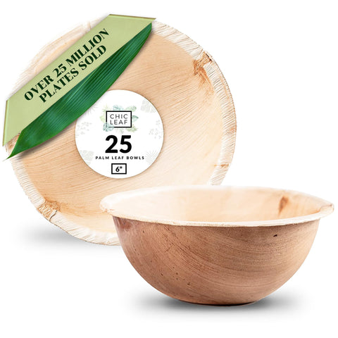 Round, Compostable Palm Leaf Bowls for Parties Chic Leaf