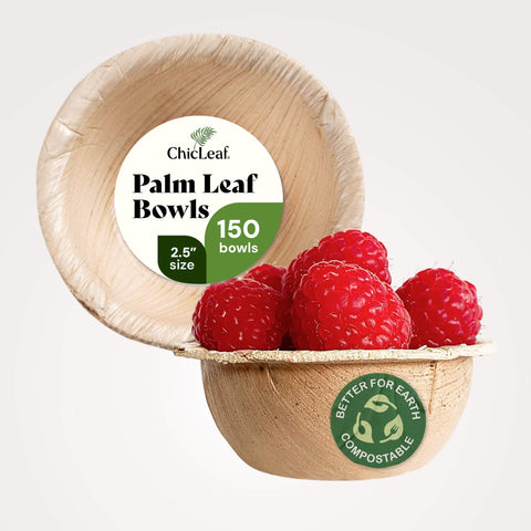 Round, Compostable Palm Leaf Bowls for Parties Chic Leaf