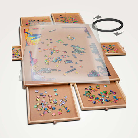 PlayVibe Wooden Jigsaw Rotating Puzzle Board with Drawers & Cover