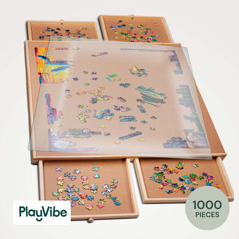 PlayVibe Wooden Jigsaw Rotating Puzzle Board with Drawers & Cover PlayVibe