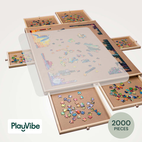 PlayVibe Wooden Jigsaw Rotating Puzzle Board with Drawers & Cover PlayVibe