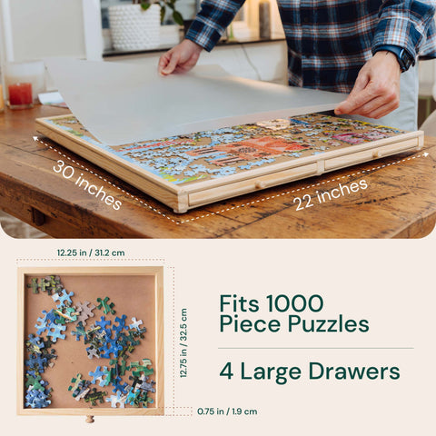 PlayVibe Wooden Jigsaw Rotating Puzzle Board with Drawers & Cover PlayVibe