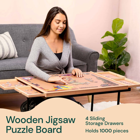 PlayVibe Wooden Jigsaw Rotating Puzzle Board with Drawers & Cover PlayVibe