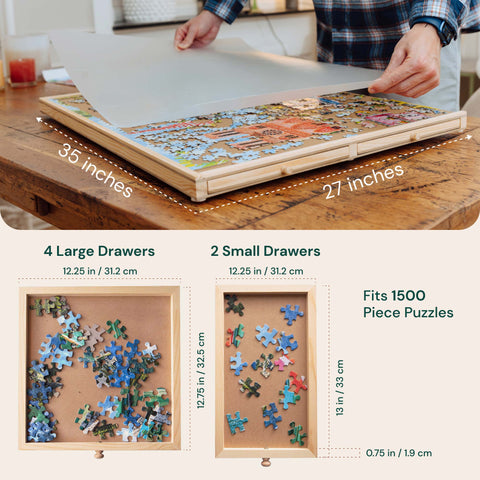 PlayVibe Wooden Jigsaw Rotating Puzzle Board with Drawers & Cover PlayVibe