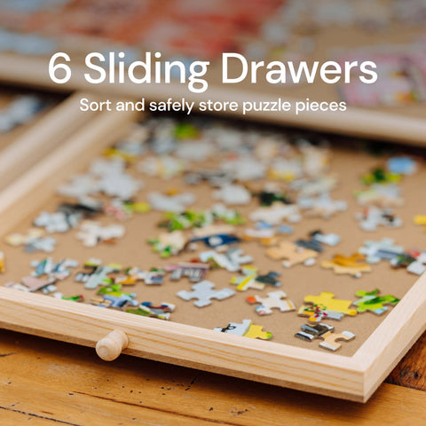PlayVibe Wooden Jigsaw Rotating Puzzle Board with Drawers & Cover PlayVibe