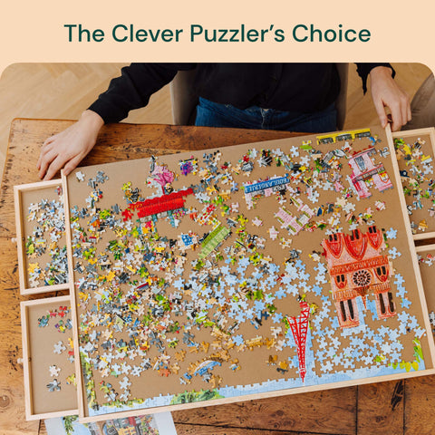 PlayVibe Wooden Jigsaw Rotating Puzzle Board with Drawers & Cover PlayVibe
