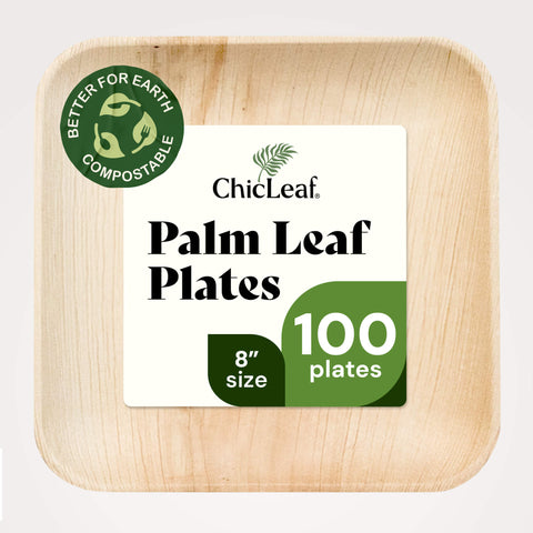 Square, Biodegradable Palm Leaf Party Plates (Bulk) Chic Leaf