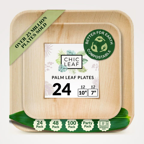 Square, Biodegradable Palm Leaf Plate (2-Set) Chic Leaf