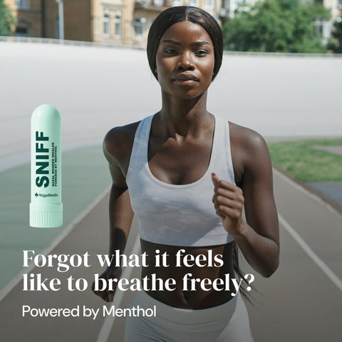 A promotion for a nasal stick titled Sniff, by YogaMedic, a GoNorth brand.