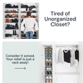 Boxy Concepts' closet organization solution with foldable, hanging shelves and text 'Tired of Unorganized Closet?'