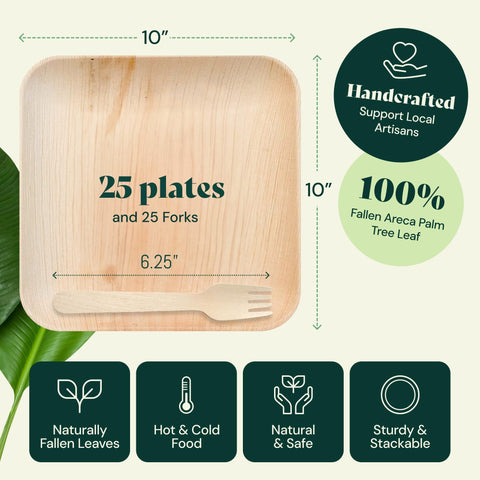 Square, Biodegradable Palm Leaf Party Plates (Bulk)