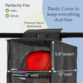Hat and shoe storage hanging shelf with red hat inside, featuring BOXY Concepts branding.
