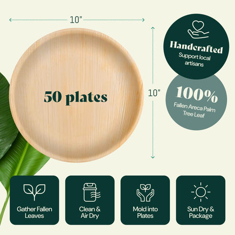 Palm Leaf Plates Bulk – 50 Pack 10"