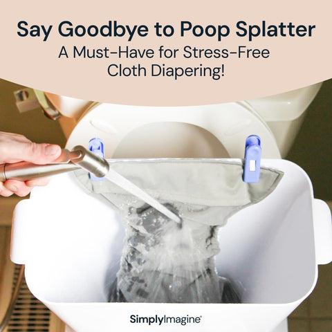 SimplyImagine's cloth diaper cleaning spray guard for stress-free cleaning with a shower head and container.
