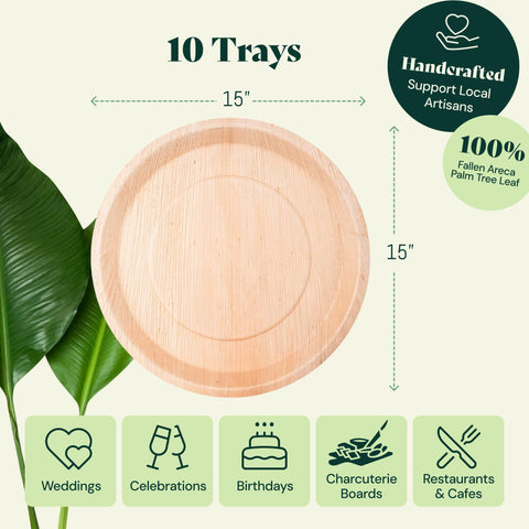 Round, Biodegradable Palm Leaf Party Plates (Bulk)