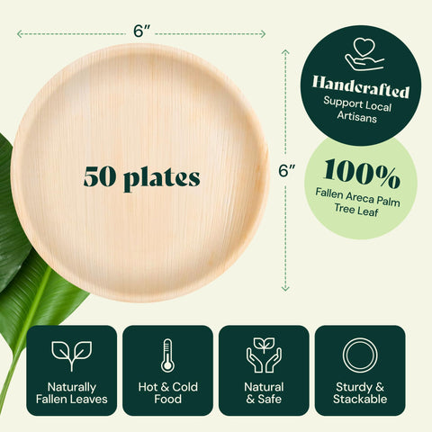 Round, Biodegradable Palm Leaf Party Plates (Bulk)