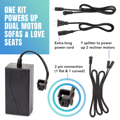 Universal Recliner Power Cord Replacement (2-Pin Adapter)