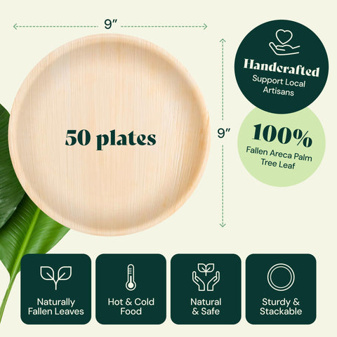 Round, Biodegradable Palm Leaf Party Plates (Bulk)