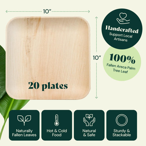 Square, Biodegradable Palm Leaf Party Plates (Bulk)