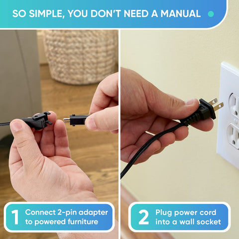 Universal Recliner Power Cord Replacement (2-Pin Adapter)