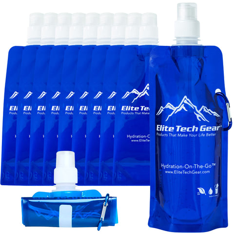 0.5L Reusable, Collapsible Water Bottles for Travel (10 Pack)