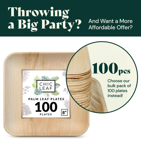 Square, Biodegradable Palm Leaf Party Plates (Bulk)