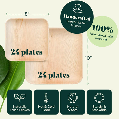 Square, Biodegradable Palm Leaf Plate (2-Set)