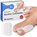 YogaMedic bunion corrector packaging with a foot model and product pieces on a white background