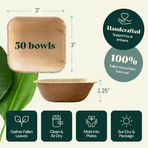 Compostable Palm Leaf Square Bowls for Parties
