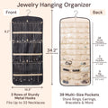Boxy Concepts' jewelry hanging organizer with front and back views, showing dimensions and features.