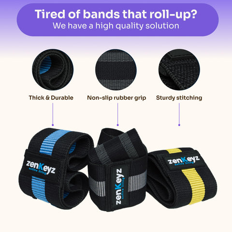 zenKeyz's resistance bands with features highlighted on a white background