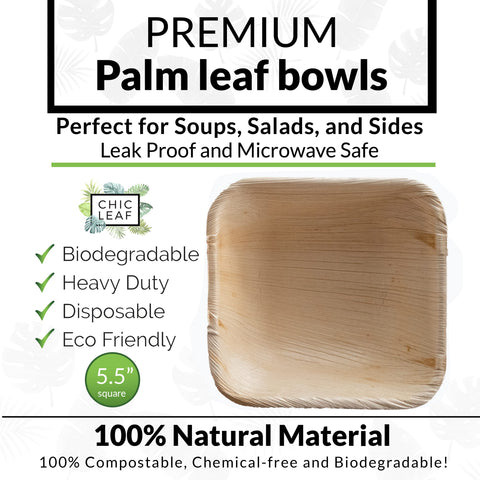 Compostable Palm Leaf Square Bowls for Parties