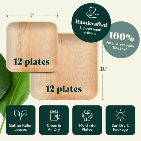 Square, Biodegradable Palm Leaf Plate (2-Set)