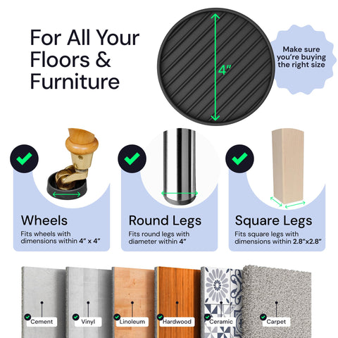 Non Slip Rubber Furniture Pads (Black & Round) Caster Master