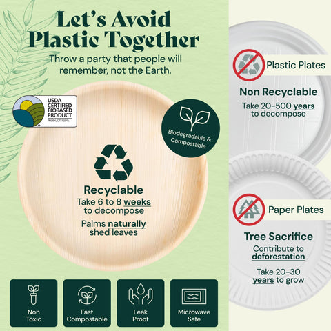 Round, Biodegradable Palm Leaf Party Plates (Bulk)