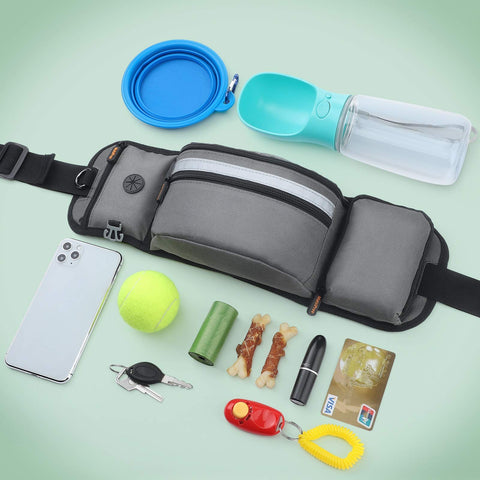 Dog Training Treat Pouch with Water Bottle & Poop Bag Holder