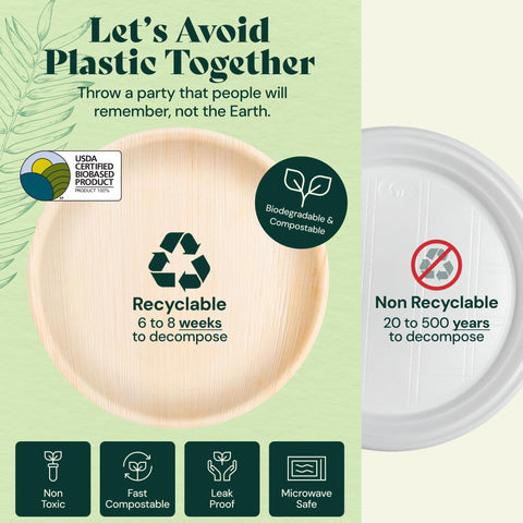 Round, Biodegradable Palm Leaf Party Plates (Bulk)