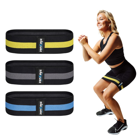 Woman exercising with resistance bands on a white background using zenKeyz's resistance bands