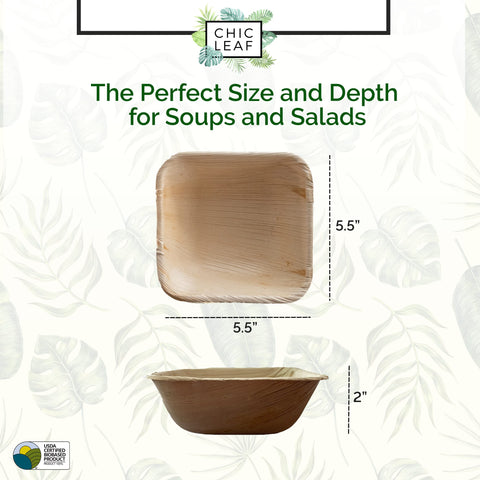 Compostable Palm Leaf Square Bowls for Parties