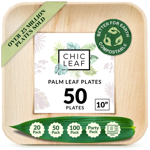 Square, Biodegradable Palm Leaf Party Plates (Bulk)